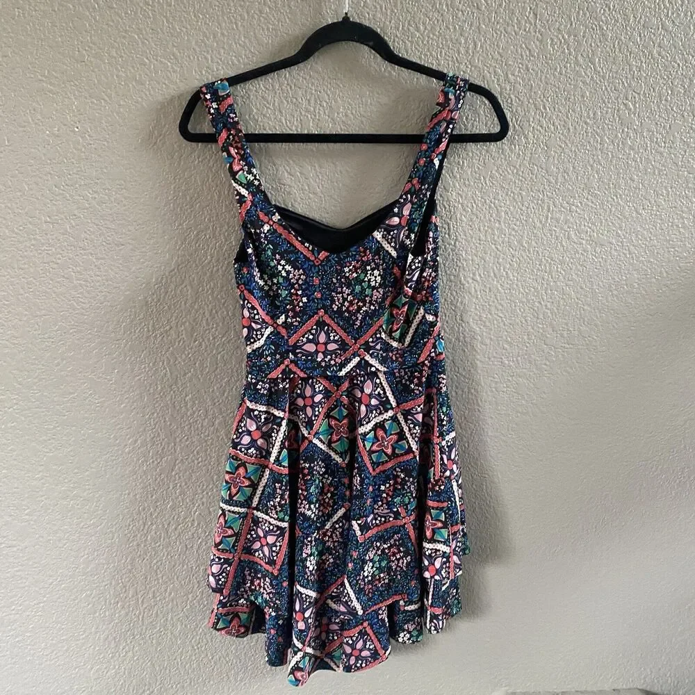 Vtg Free People Mini Dress Womens Small Black Floral Fit Flare Boho  Tiered - Picture 2 of 11